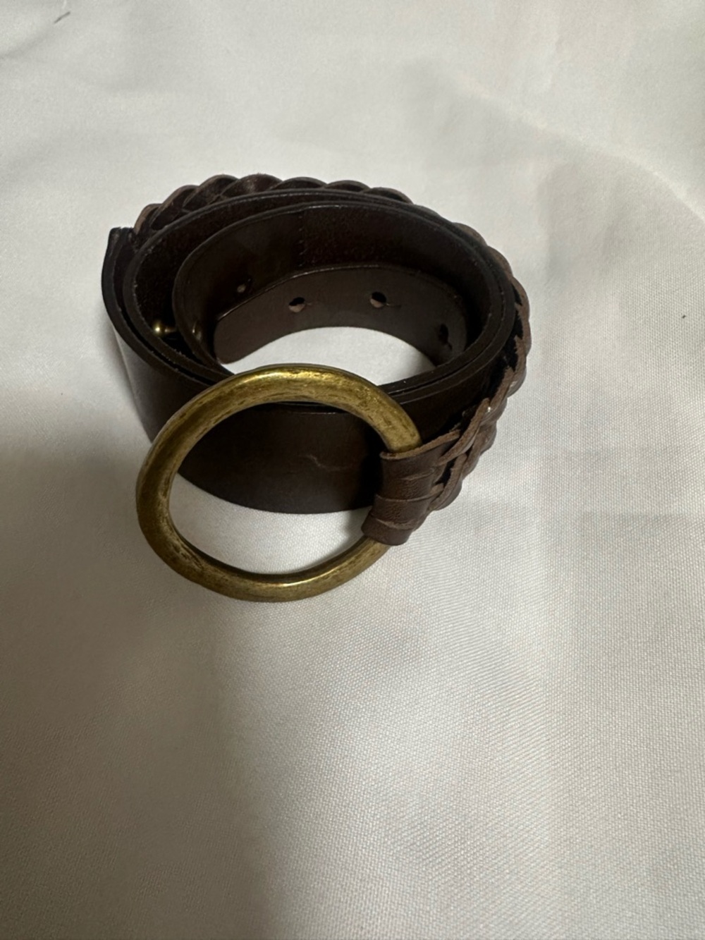 Club Mónaco Brown Leather Belt with Brass Round Buckle size medium made in Italy